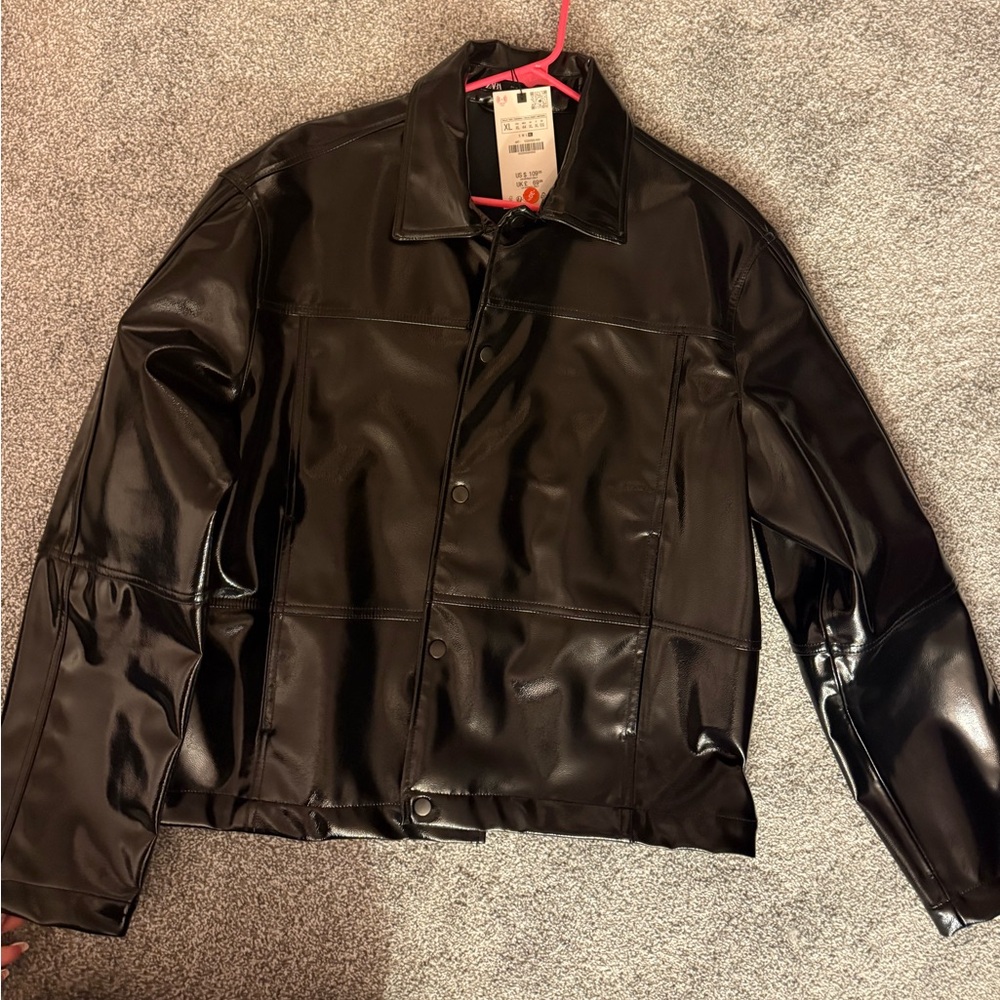 Mens patent leather Zara leather skirt jacket size XL